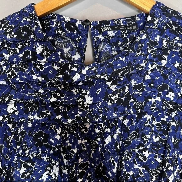 Zara Navy Blue Black White Floral Mini Dress - Picture 7 of 7